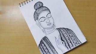 How to draw easy Mandala art of Lord Buddha | Buddha Purnima | Zentangle Doodle art | Quick drawing