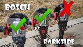 Bosch GWS 18V-15 SC vs Parkside Performance PWSAP 20-Li D4 and Parkside Performance PWSAP 20-Li E5
