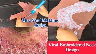 Viral Neckline Design 2024 | How to make Embroidered Viral Neck Design At Home Easy Tutorial