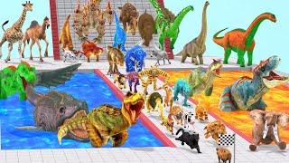 Which Animal Vs Dinosaurs Falling Down the Stairs into Lava Path - Animal Revolt Battle Simulator