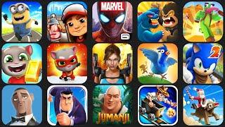 Minion Rush, Subway Surfers, Spiderman, Temple Run, Talking Tom, Sonic, Jumanji, Rail Rush (15 in 1)