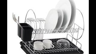 Deluxe Chrome-plated Steel 2-Tier Dish Rack with Drainboard / Cutlery Cup (BlackII)