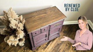 Vintage Cabinet Makeover - how to do a dark paint wash @renewedbycloe