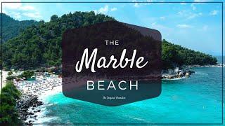 Marble Beach Thassos Greece  Drone Video 4k  Beautiful Beach