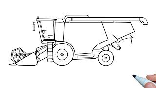 How to draw a Combine Harvester step by step