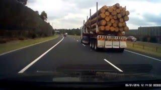 Logging truck sheds bark onto my windscreen  Lucky to still have a windscreen  1min36