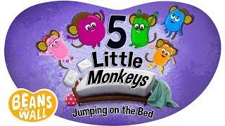 5 Little Monkeys Jumping on the Bed | Kids Songs | Beans in the Wall