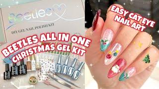 TRYING BEETLES CHRISTMAS ALL IN ONE GEL NAIL STARTER KIT FROM AMAZON | HOLIDAY CAT EYE GEL X NAILS