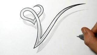 Drawing the Letter V with a Heart Design