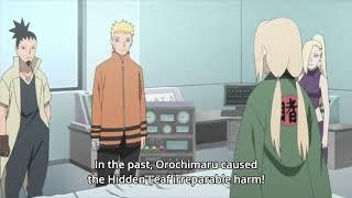 Konohamaru finds out that Orochimaru is Mitsuki's father and Tsunade gets angry