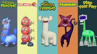 My Singing Monsters, Raw Zebra, Monster Explorers, Fanmade, Play Your Part | Redesign Comparisons