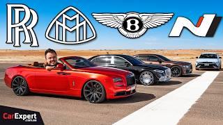 V12 vs V8: Bentley vs Maybach vs Rolls-Royce vs Hyundai EV drag race
