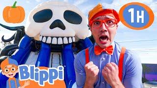 The Halloween Bouncy Castle Slide | Blippi | Wheels on the BUS Songs! | Nursery Rhymes for Kids