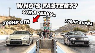 R35 GTR vs Supra Race! | Renting out a Drag Strip with TJ Hunt & Throtl