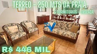 R$ 446 Mil - Apartamento Térreo à venda no Guarujá- 250 Mts da Praia da Enseada- 3 Dormitórios