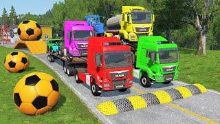 Double Flatbed Trailer Truck vs Speedbumps Train vs Cars | Tractor vs Train Beamng.Drive 072