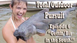 Noodling Giant Blue \ Flathead Catfish with Bare Hands! Total Outdoor Pursuit Episode 6