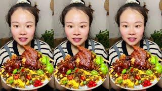 Yummy Spicy Food Mukbang, Eating Braised Pork Bones With Eggs And Vegetable, Spicy Noodles Soups