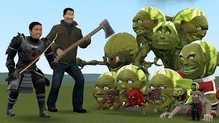 NEW AXEMAN BOSS AND FEMALE MECHA TITAN VS LIN GANG MELON FAMILY in Garry's Mod!