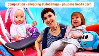 Compilation en français. Poupons bébés born Emilie et Annabelle. Shoppings et déballages