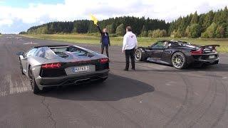 Porsche 918 Spyder vs Lamborghini Aventador Pirelli Edition - Launch Control!