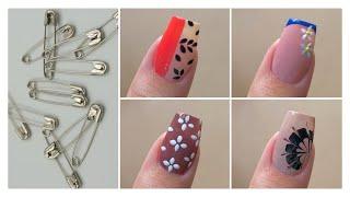 How to do nail art with safety pin || 5 Easy nail art designs with safety pin || no tools nail art