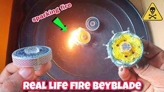 real life fire beyblade experiment | this beyblade can create fire | pocket toon