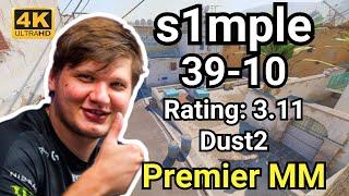 s1mple (39-10) Rating:3.11 (Dust2) | Premier Ranked | Aug 28, 2024 #cs2 #pov