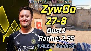 ZywOo (27-8) rating:2.55 (Dust2) | FACEIT Ranked | Apr 27, 2024 #cs2 #pov