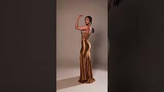 Sienna Gold satin fitted dress CD744 with beaded details #golddress #promdress