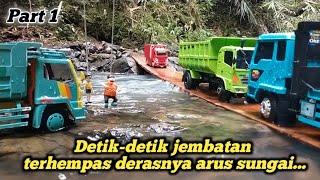 semua truk yang ada di atas jembatan terseret derasnya arus  || Comedy lucu ||