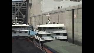 Through the final lock at Three Gorges Dam, China