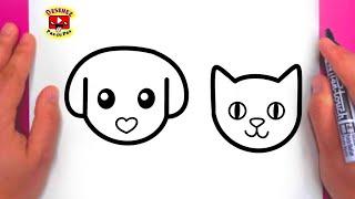 Cum Desenez si Colorez un Catel si o Pisica - Usor Pas cu Pas  HOW TO DRAW A DOG & a CAT Face