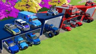 TRANSPORTING CARS, AMBULANCE, POLICE CARS, FIRE TRUCK, MONSTER TRUCK OF COLORS! WITH TRUCKS! - FS 22