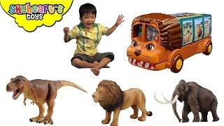 LION BUS with dinosaur and animal toys inside! Takara Tomy Animal Planet Safari Zoo toys for Kids