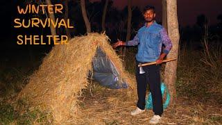 Bushcraft in a cold autumn forest. Building a SHELTER for SURVIVAL in a wild forest.No Sleeping Bag