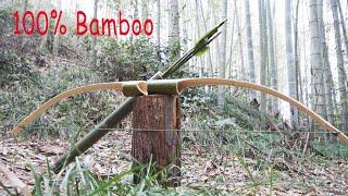 How to Make a Bow, Arrow, and Quiver Entirely Out of Bamboo.Primitive Archery,Survival Bow making .