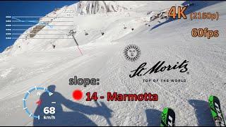 Ski run St. Moritz Corviglia | slope 14 - Marmotta | 4K POV