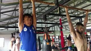 post-training conditioning at Sitsongpeenong Muay Thai camp