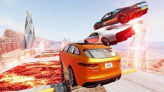 Cars VS LAVA Ramp Jumping Test #5 BeamNG Drive