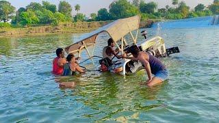 Eicher 485 Tractor Stuck in Deep River while washing for Diwali