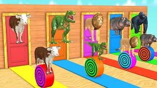 Cow Mammoth Elephant Tiger Gorilla Guess The Right Door ESCAPE ROOM CHALLENGE Animals Tire Game #4