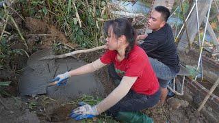 Build an automatic water wheel - Pour concrete on the water catchment floor lead water to the pond