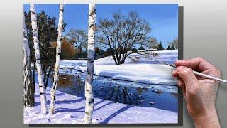 How to Paint Winter Birch Trees / Step-by-Step Acrylic Painting / Correa Art