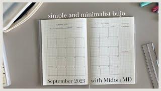 Simple + Minimalist Bullet Journal Setup for September 2023 | Midori MD A5 Notebook