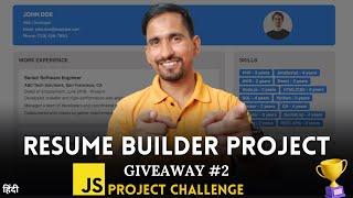 Resume Builder Project Challenge with JavaScript | Giveaway No 2 | Coding Kalakar