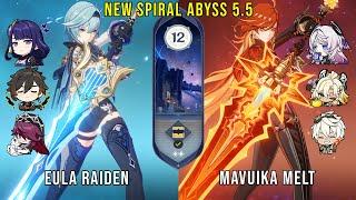 NEW Genshin Impact Abyss 5.5 | C1 Eula Raiden and C0 Mavuika Melt | Floor 12 9 Stars
