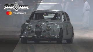 Classic Jaguar Mk1 drifts Goodwood hill