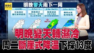 明晚變天轉濕冷「一秒回到冬天」！ 周二斷崖式降溫「低溫恐下探13度」