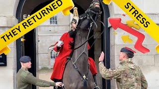 THEY RETURNED CAUSING ENORMOUS STRESS TO THE KING’S GUARD HORSE